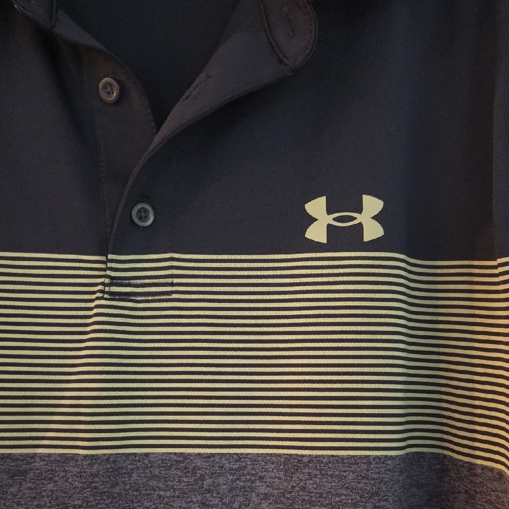 Under Armour Men's Striped Navy Blue and Gray Polo - Picture 5 of 7